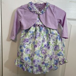 3 piece 9M Purple Floral Marmellata Dress, Bolero and Diaper Cover